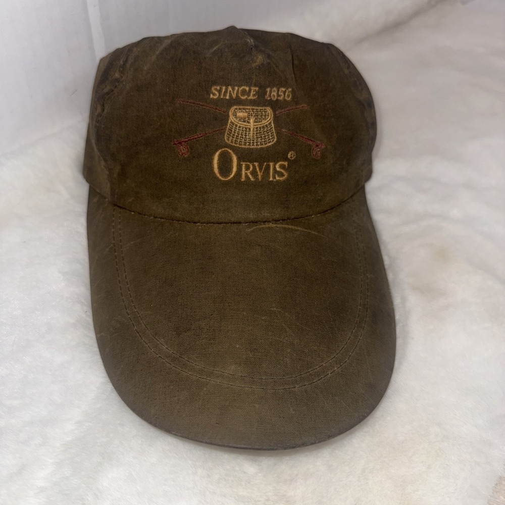 Vintage Orvis Brown Fly Fishing Leather Strap Cap USA Long Bill Duckbill Hat